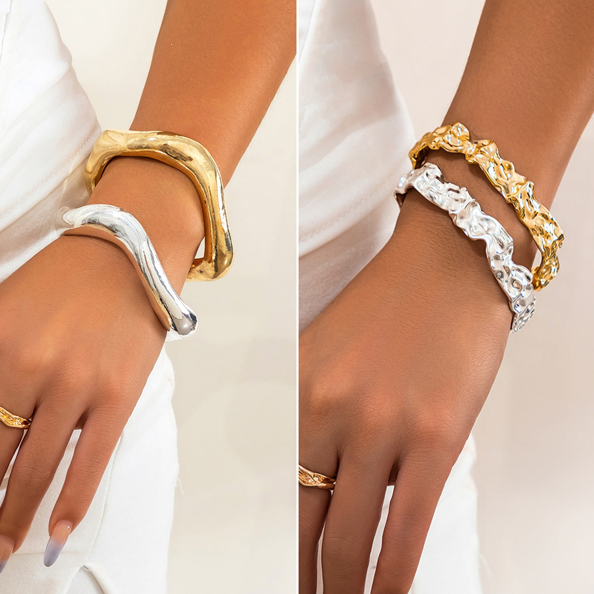 Women's Design Metal Irregular Lava Fashion Texture Pleated Bracelets
