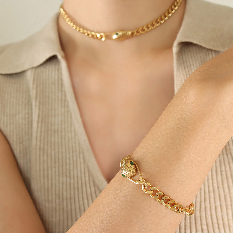 Snake Head Titanium Steel Gold-plated Fashion Jewelry Set