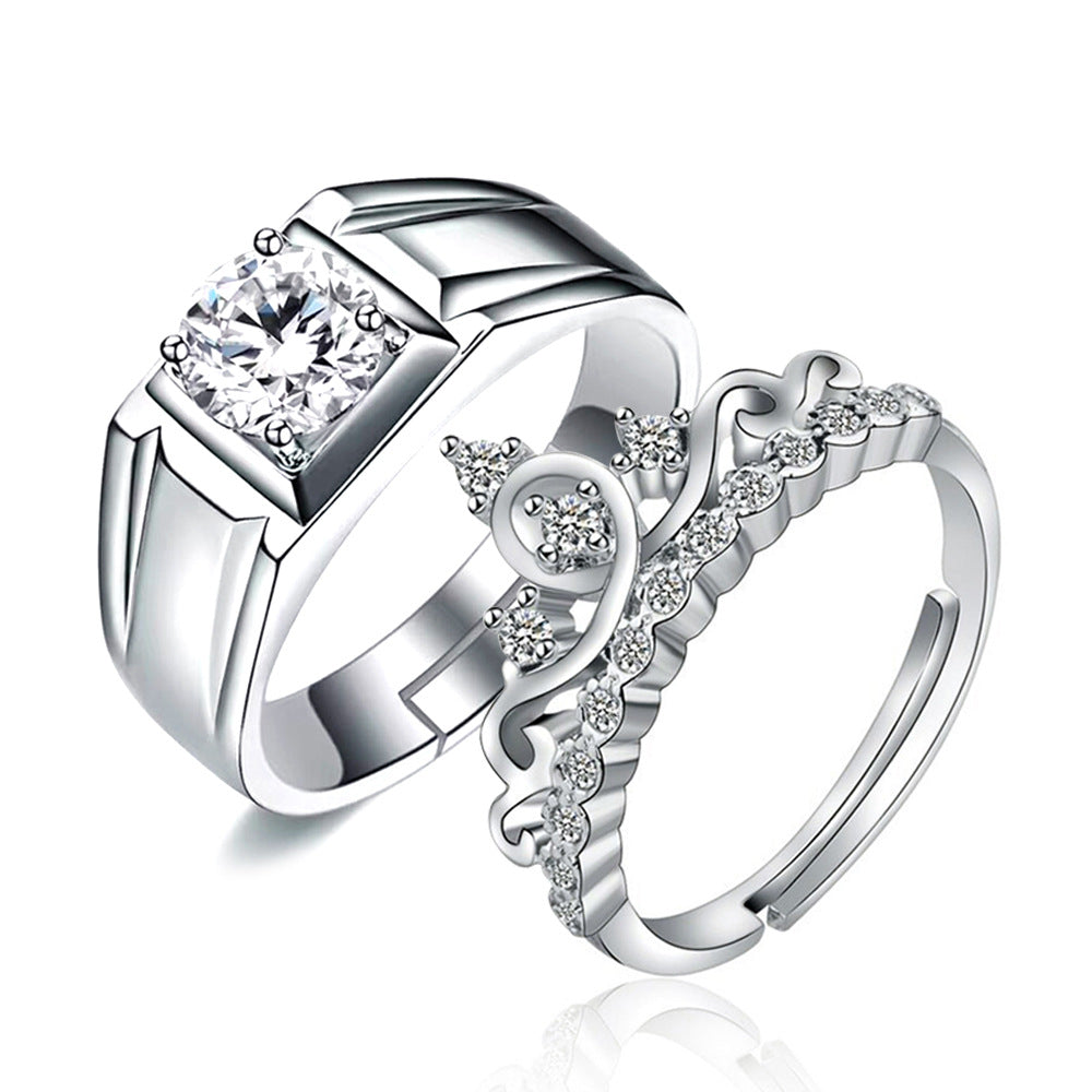 Bagues de couple avec couronne et diamants pour femmes, hommes et styles coréens