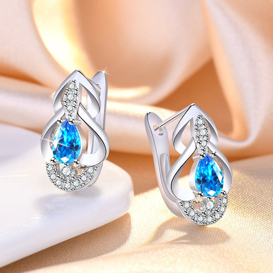 Blue Crystal Summer High-grade Light Luxury Tide Temperament Wild Earrings