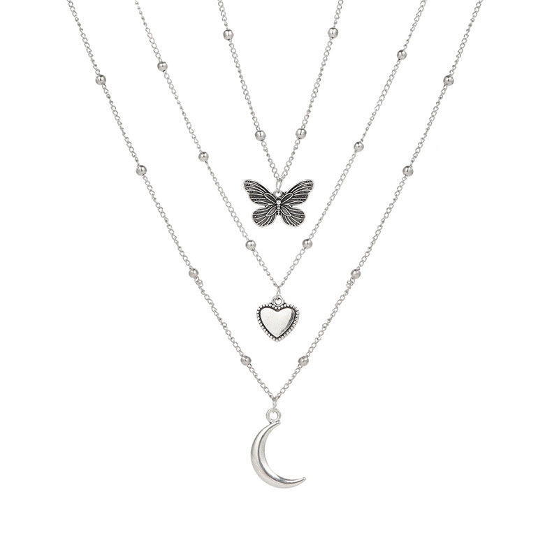 Creative Moon Butterfly Love Set Simple Elegant Sier Necklaces