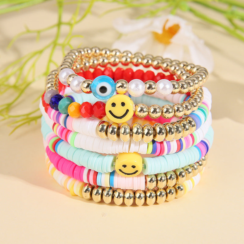 Rainbow Love Beaded Polymer Clay Imitation Bracelets