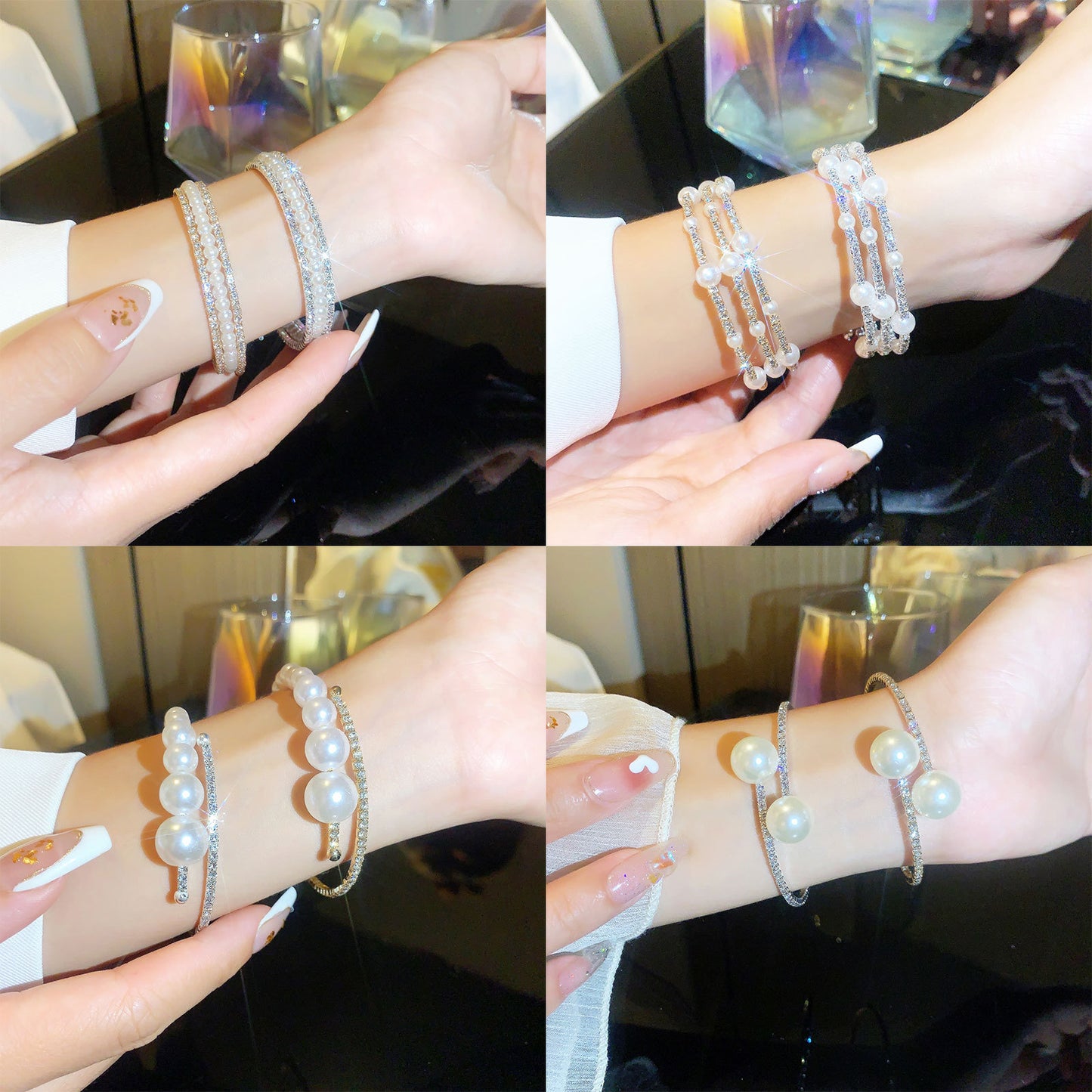 Rhinestone Zircon Elastic Laminated Adjustable Female Bracelets