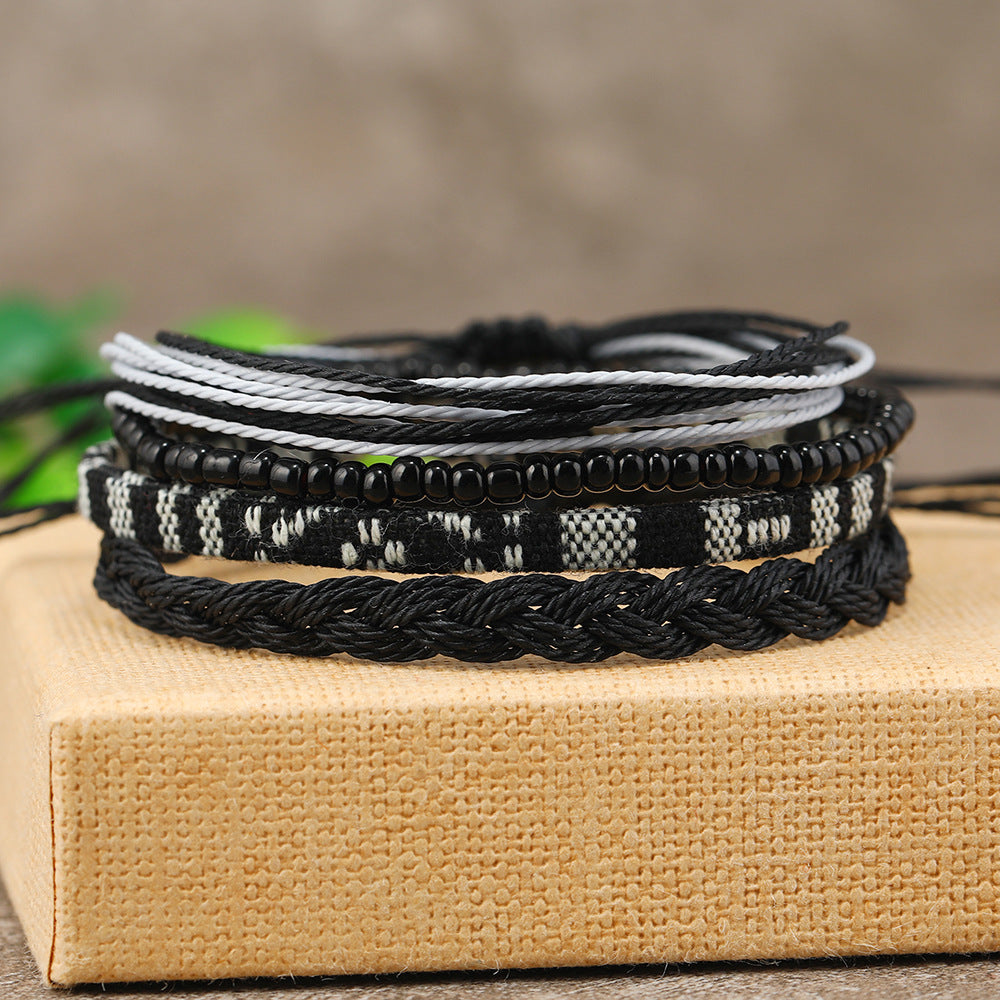 Summer Simple National Fashion Cord Beaded Rainbow Woven Bracelet