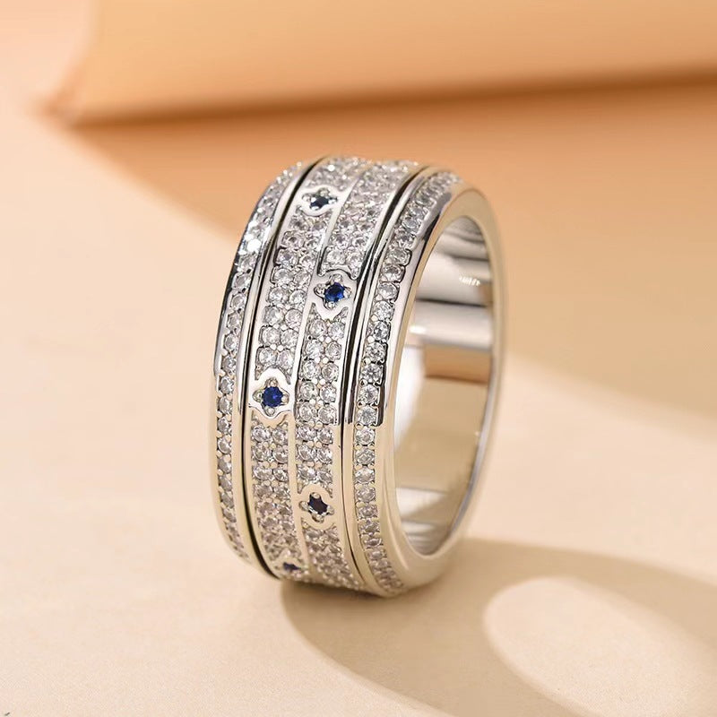 Women's & Men's Good Luck Comes Four-leaf Clover Rotatable Starry Sky Can Ring