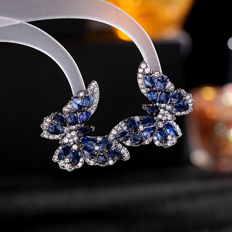 Women's Color Zircon Elegant Sier Needle Three-dimensional Earrings