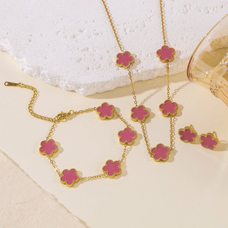 Titanium Steel Clover Flower Suit Light Luxury Jewelry Set