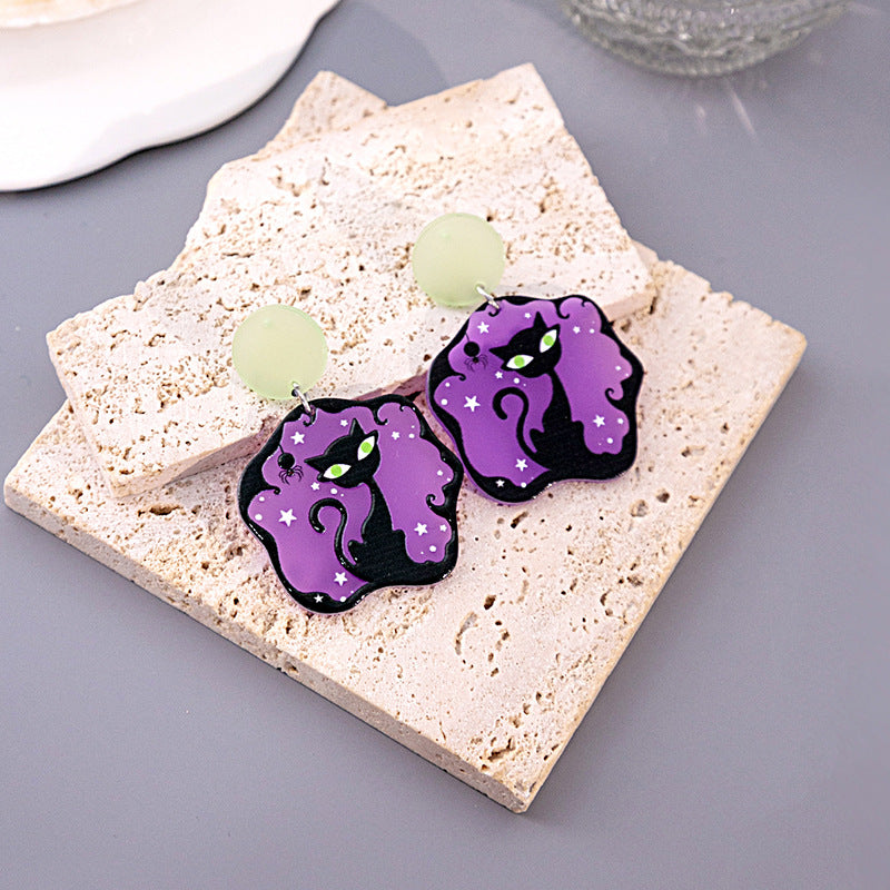 Boucles d'oreilles d'horreur en acrylique fantôme de dessin animé drôle d'Halloween pour femmes