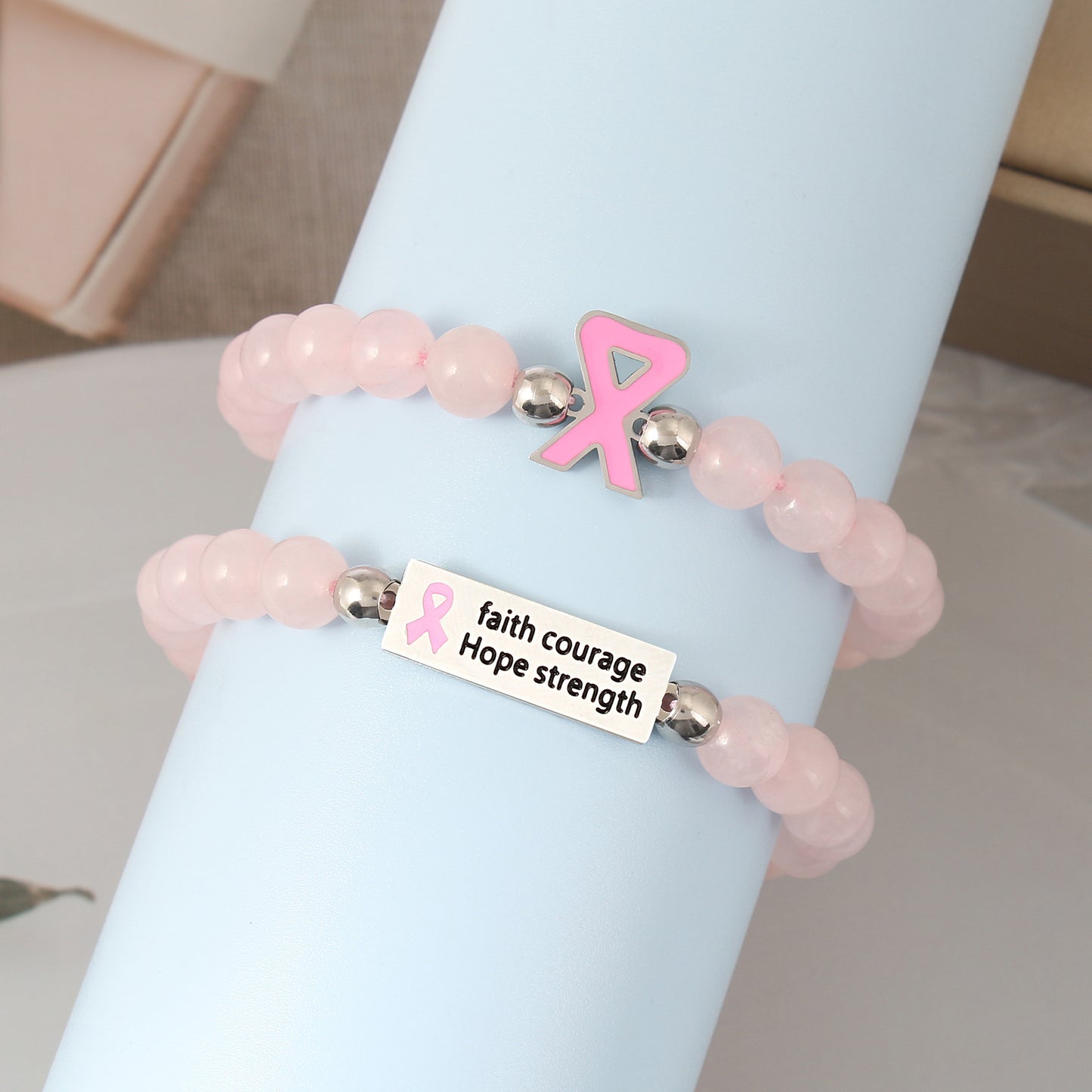 Bracelets promotionnels de prévention du sein féminin avec ruban rose pour femmes