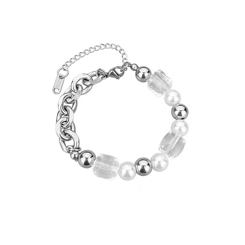 Crystal Pearl Stitching Design High Sense Fashion Trendy Bracelets