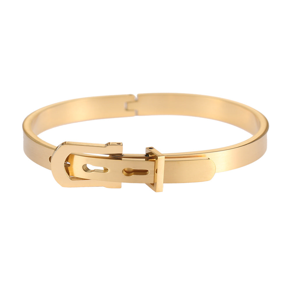 Women's Korean Style Buckle Optional Titanium Steel Stainless Rose Gold Geometric Bracelet