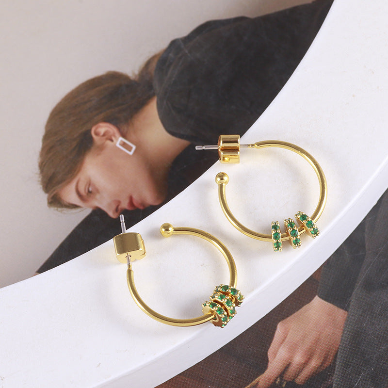 Green Zircon Detachable Style Open Size Ear Sier Stud Earrings