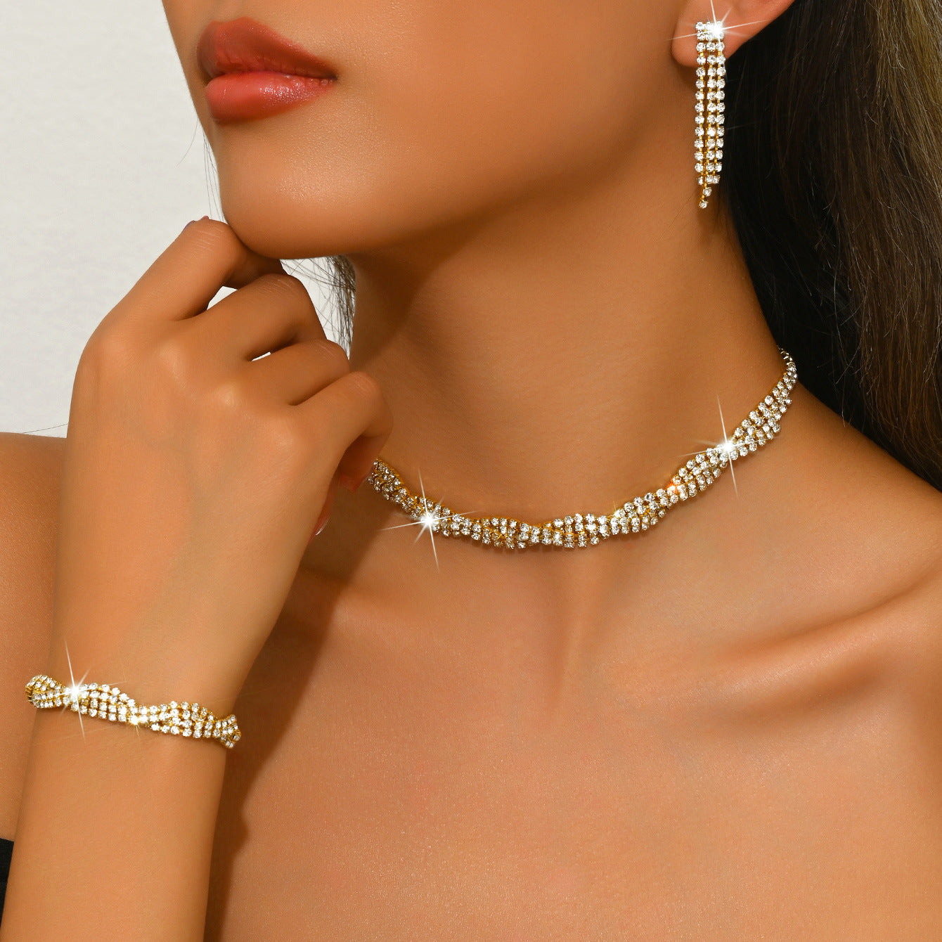 Women's Popular Wedding Dress Bridal Rhinestone Two-piece Jewelry Set