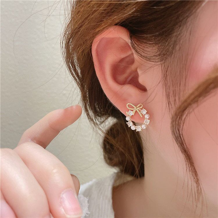 Sier Bow Garland Elegant High-grade Pearl Rings