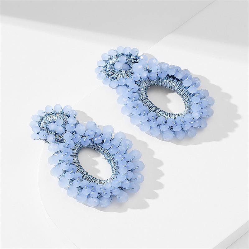 Handmade Bead Female Exaggerated Oval Ear Earrings