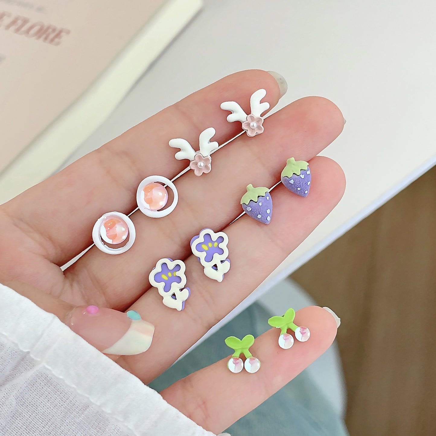 Color Shaped Ear Set Sweet Niche Mori Earrings