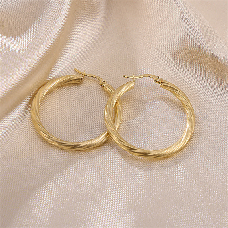 Gold Stainless Steel Cable Lines Ear Wind Titanium Exaggerated Twist Earrings