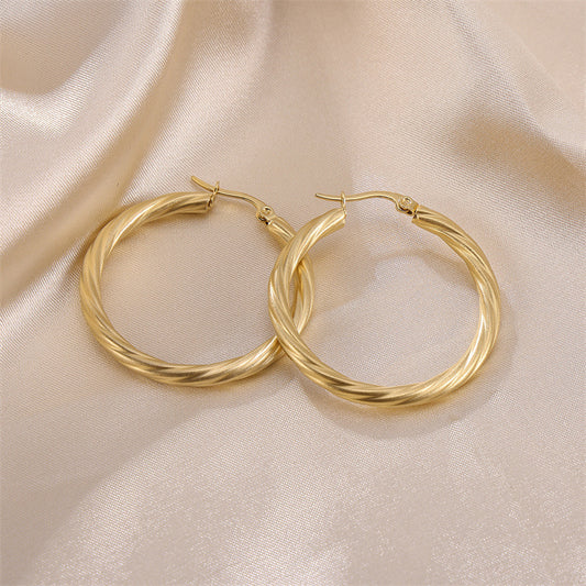 Gold Stainless Steel Cable Lines Ear Wind Titanium Exaggerated Twist Earrings