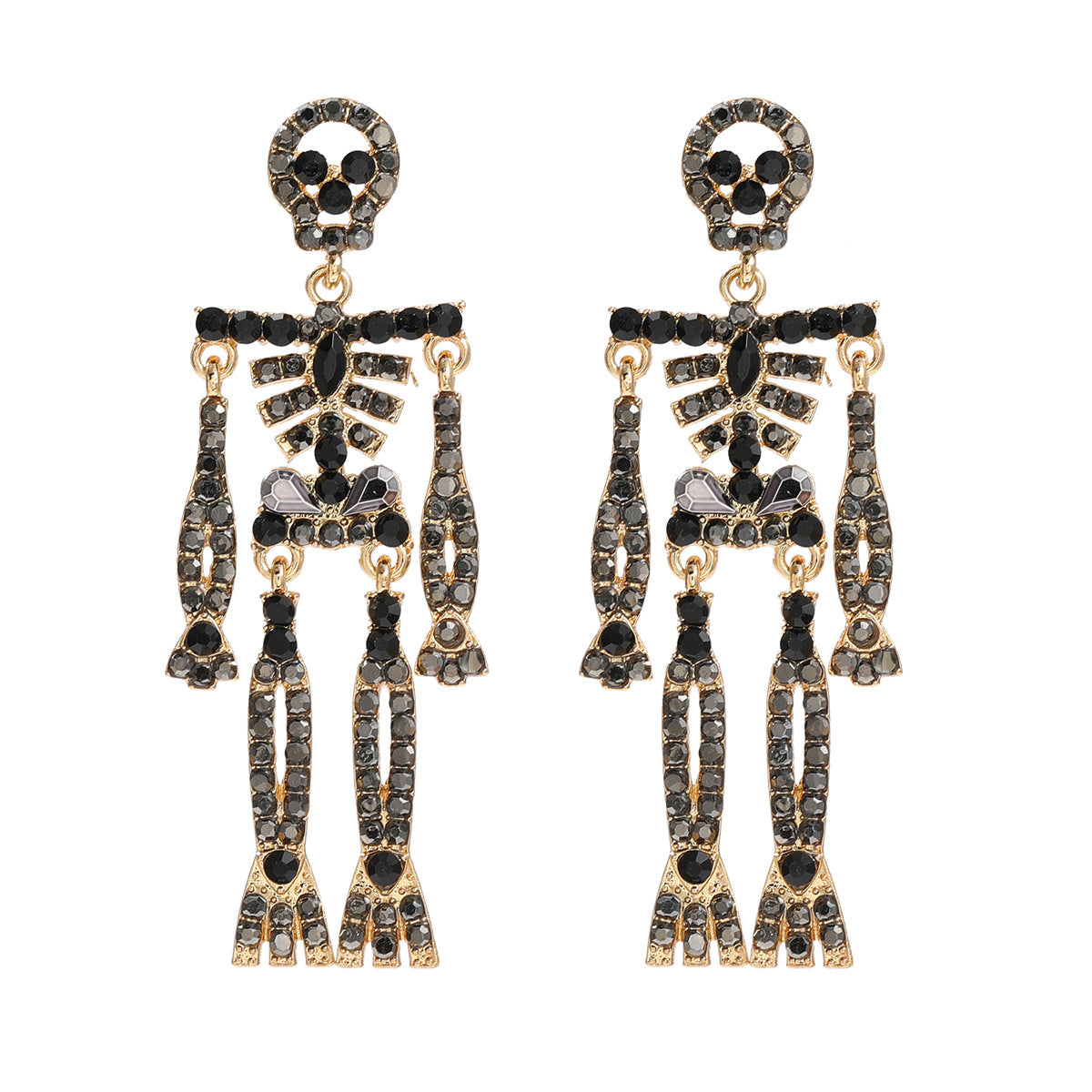 Skull Skeleton Exaggerated Female Alloy Diamond Full Halloween Earrings