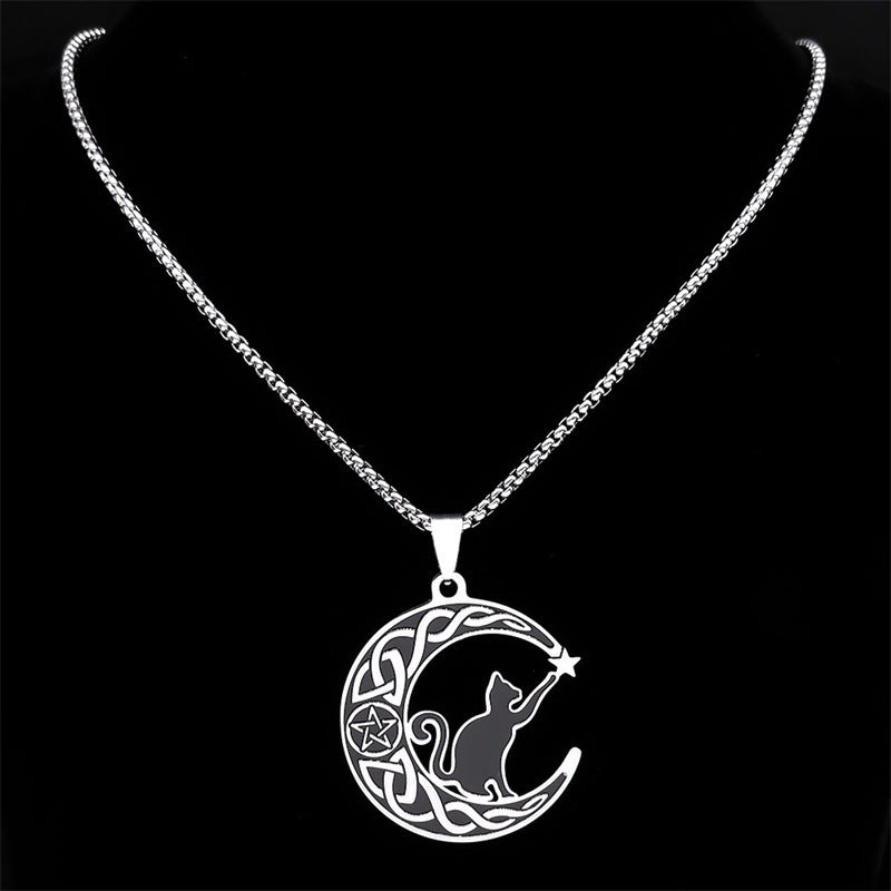 Simple Fashion Creative Cat Moon Cartoon Personality Shaped Necklace