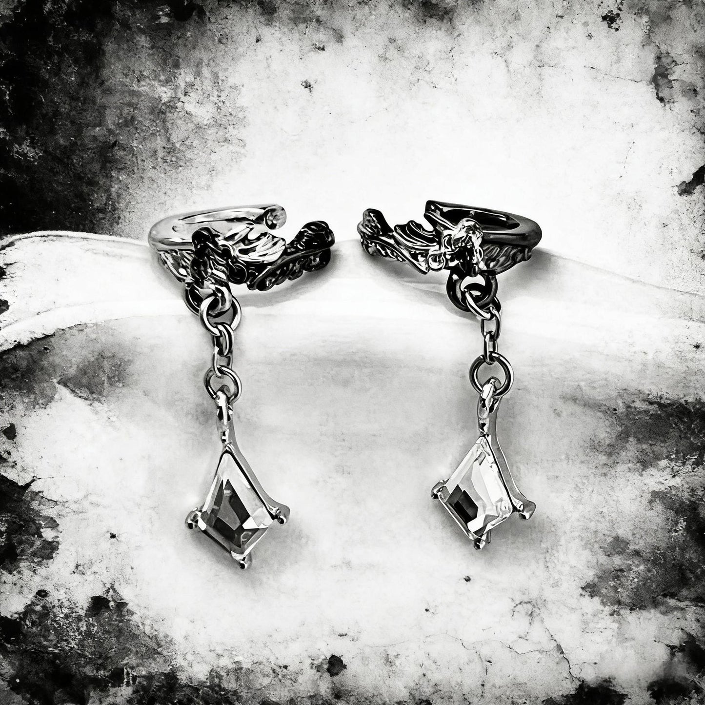 Dark Light Luxury Feather Earless Female Cold Style Full Rhinestone Ear Clip