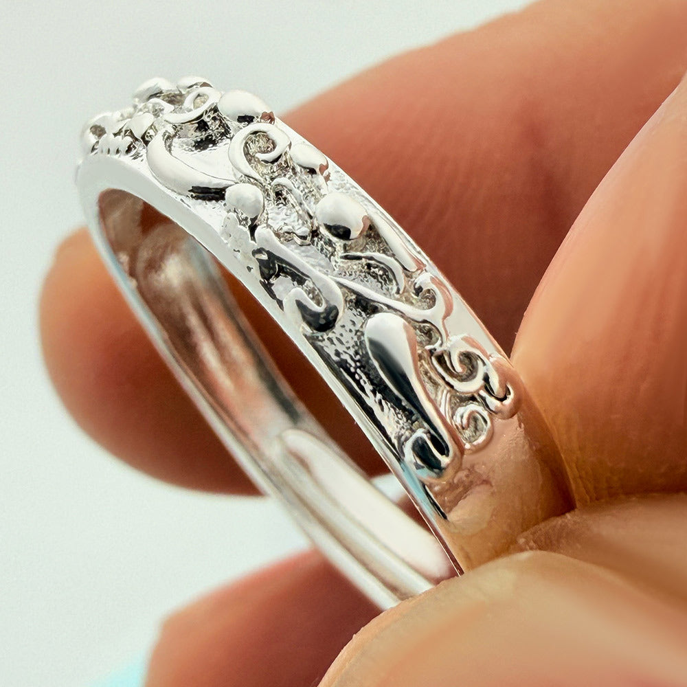 Gold Store Three-dimensional Auspicious Sier Plated Pair For Couple Luxury Ring