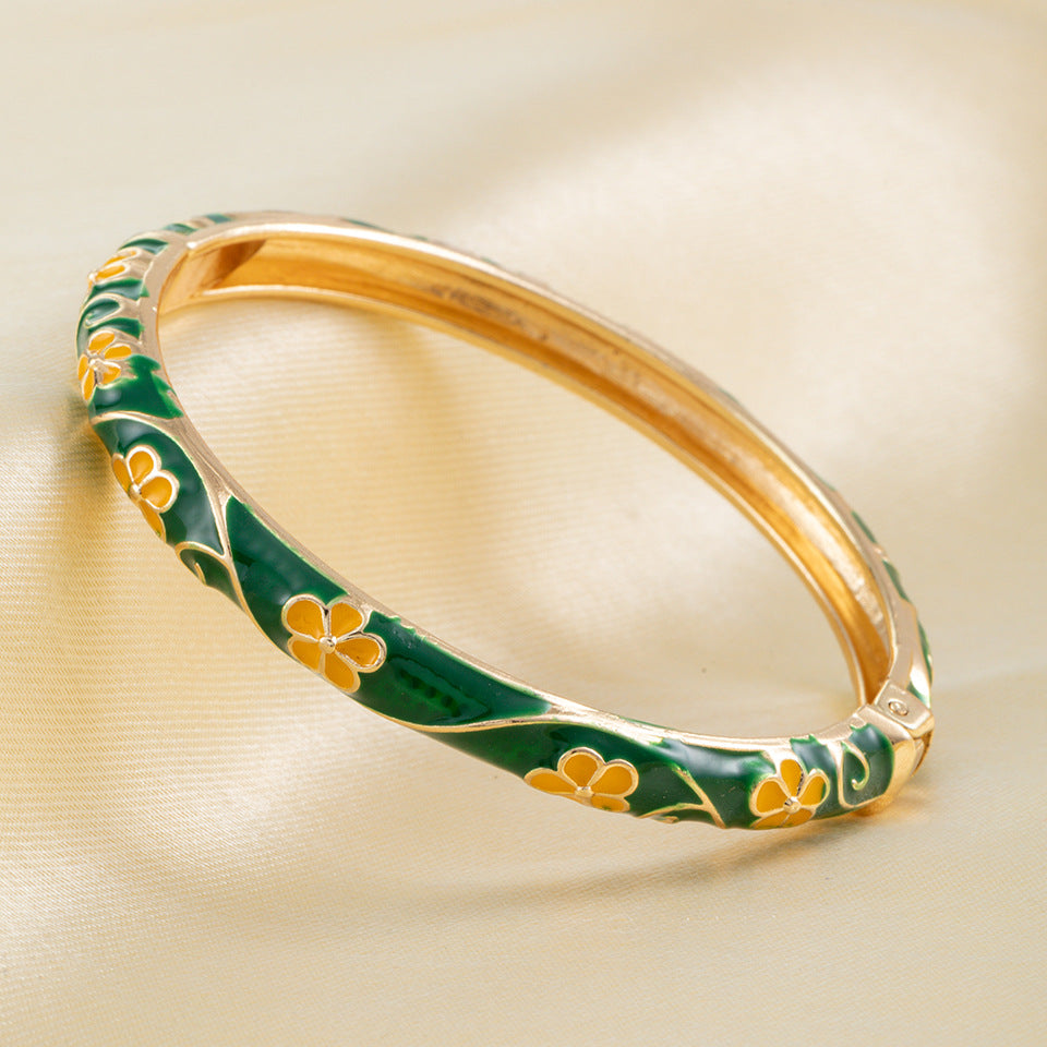 Flower Enamel Color Open-ended National Fashion Chinese Style Light Luxury Bracelet