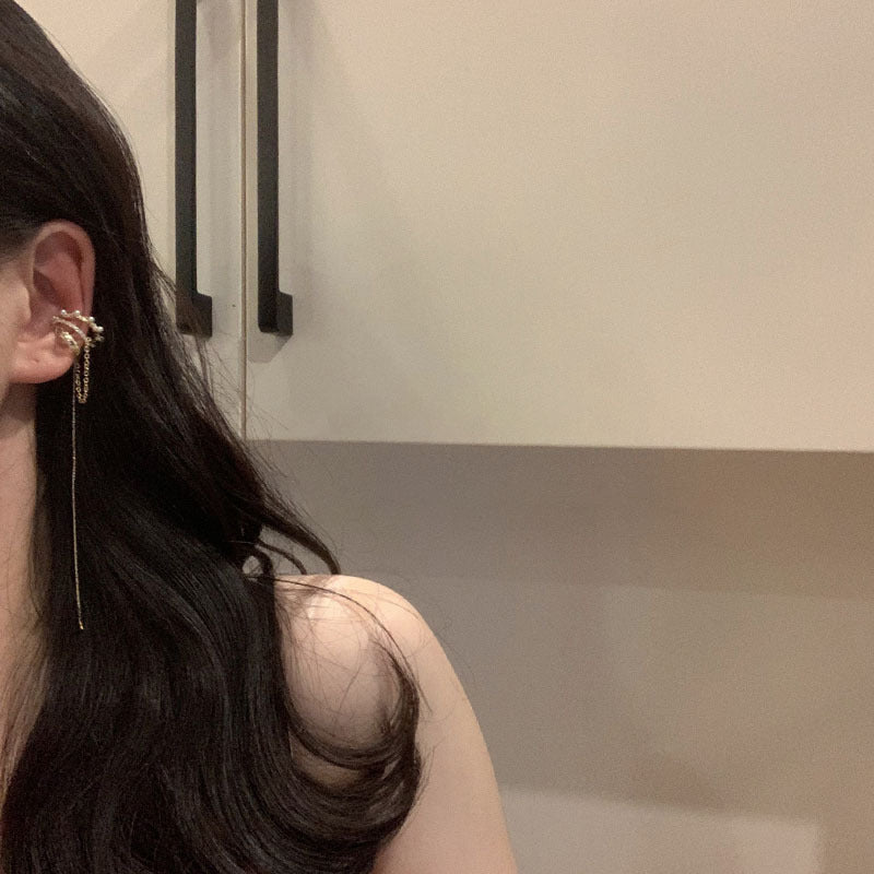 Pearl Zircon Tassel Long Clip-on Elegant Female High Earrings