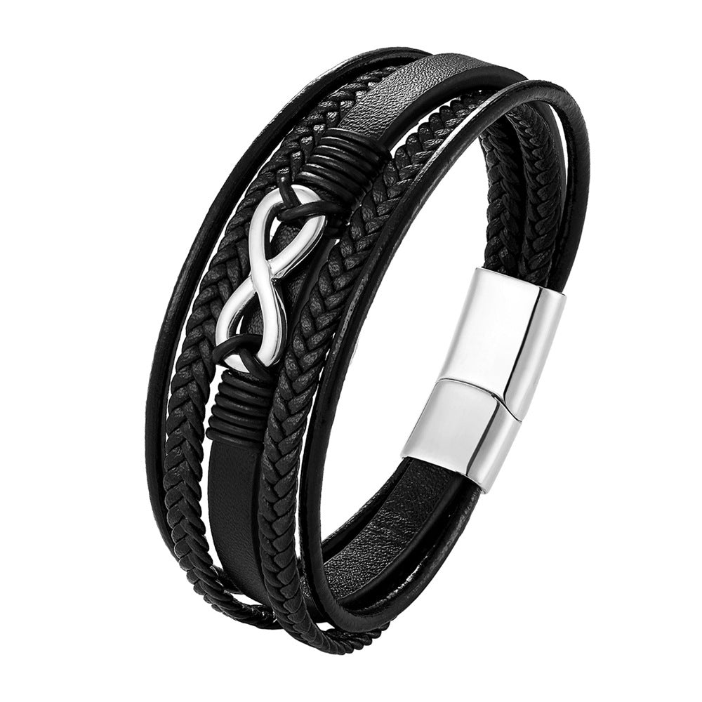 Leather Stainless Steel Magnetic Buckle Vintage Bracelets