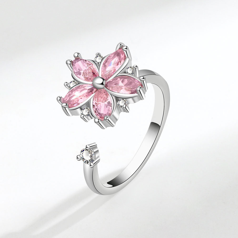 Jewelry Romantic Cherry Blossoms Pink Zircon Rings