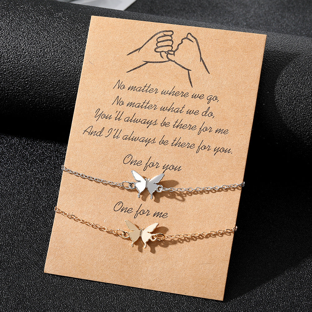 Gold And Sier Butterfly Card Couple Bracelets