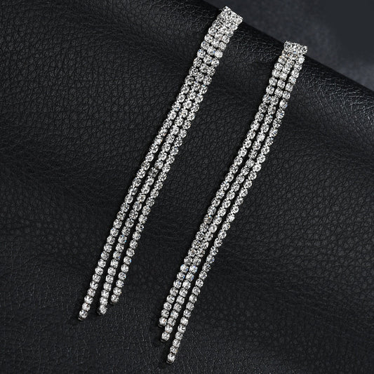 Women's Elegant Full Rhinestone Tassel Fashion Trendy Earrings