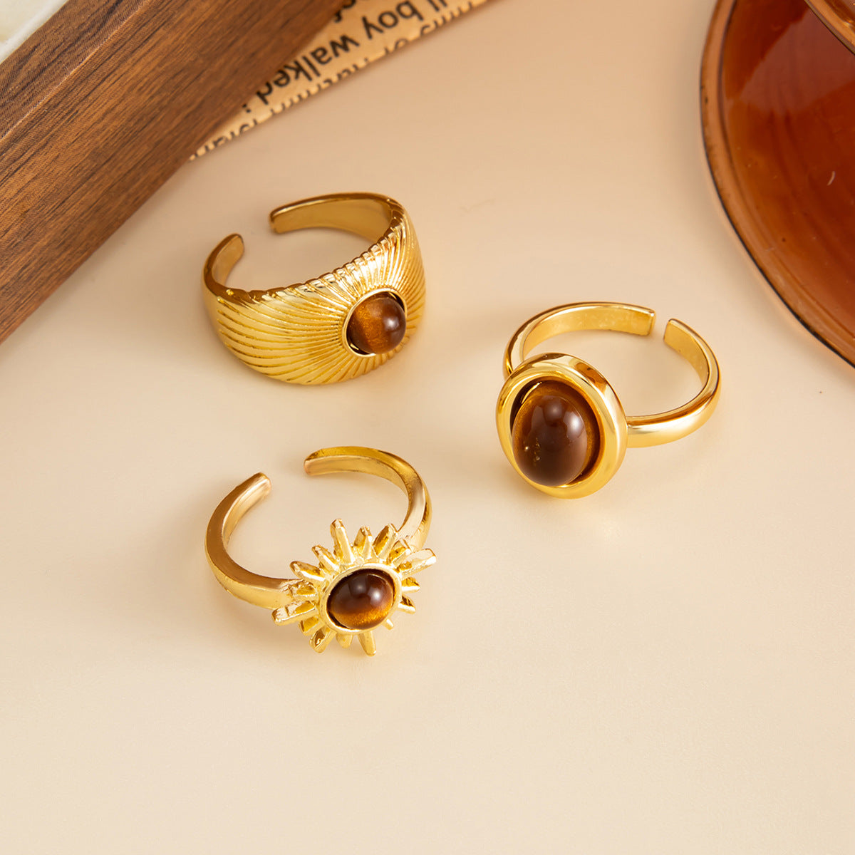 Retro Style Gemstone Tigereye Fashion Metal Ring