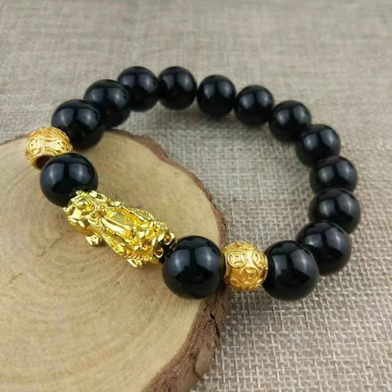 Men's Pi Female Hard Obsidian Solid Golden Bracelets