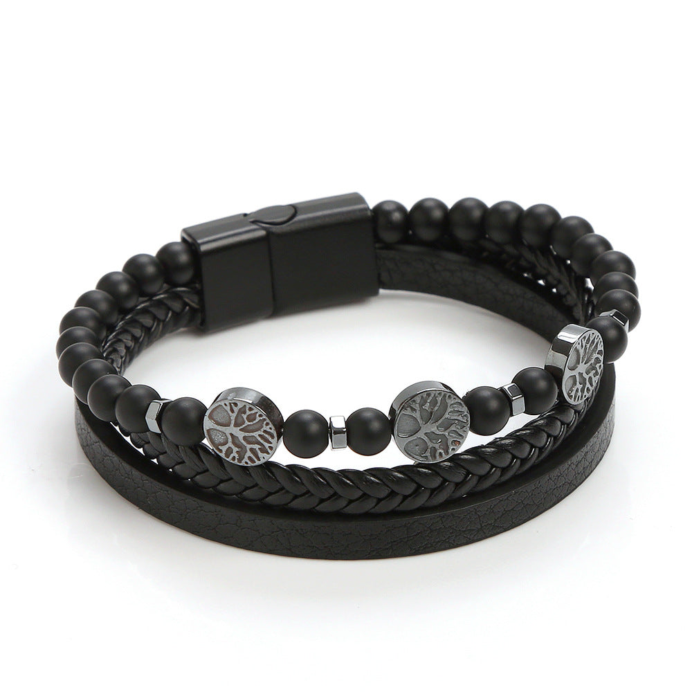 Men's Natural Stone Stainless Steel Volcanic Rock Magnetic Buckle Bracelets