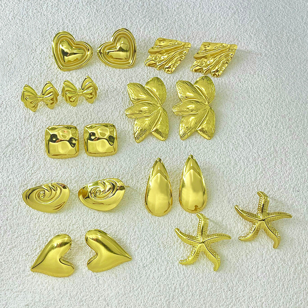 Light Luxury High-grade Irregular Oil Pressure Stainless Steel Gold Plated Stud Earrings