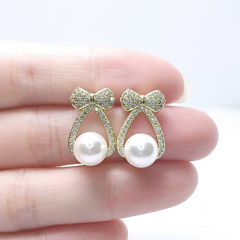 Simulation Pearl Bow Female Graceful And Cute Fresh Rings