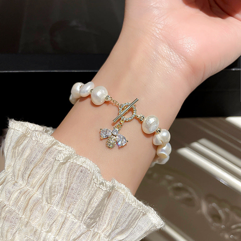 Women's Zircon Pearl Bee Buckle French Vintage Court Bracelets