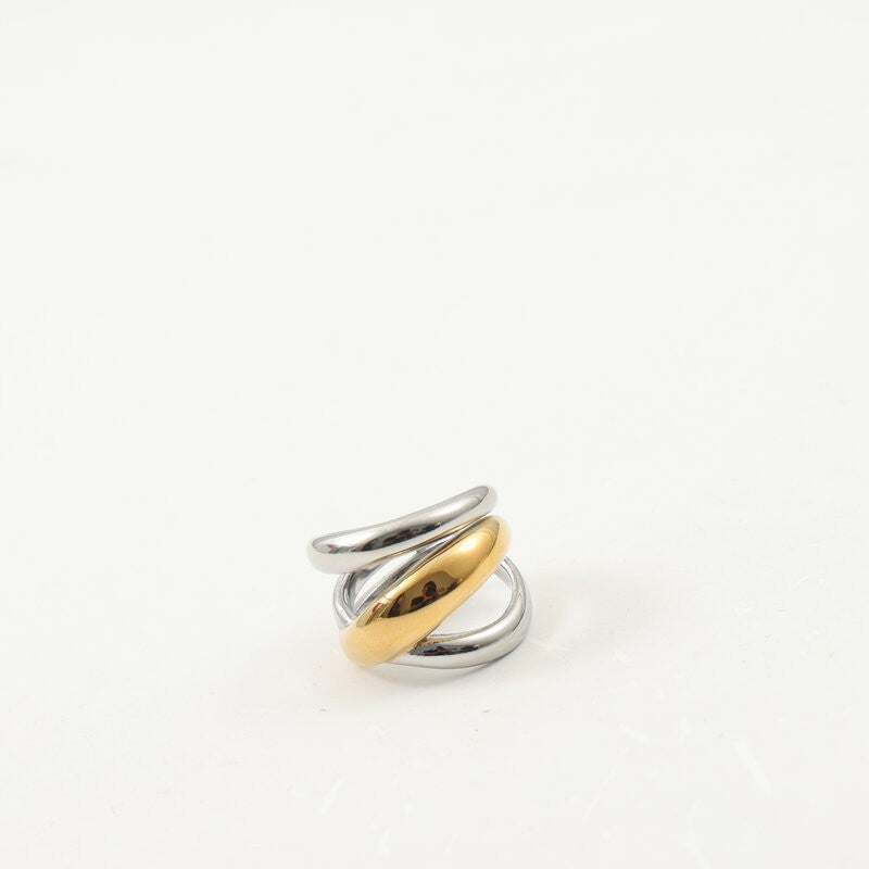 Winding Wide Surface Gold Titanium Steel Ring