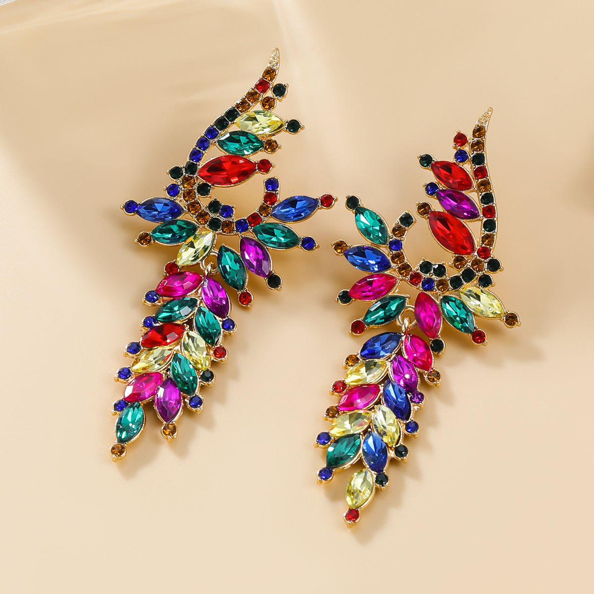 Women's Stylish Colored Diamond Exaggerated Trendy Alloy Earrings