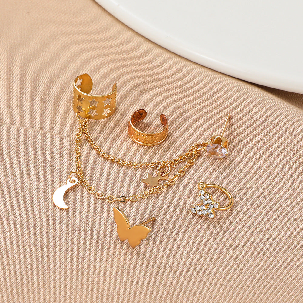 Pcs Rhinestone Butterfly Hollow Cartilage Fashion Star Moon Integrated Ear Clip