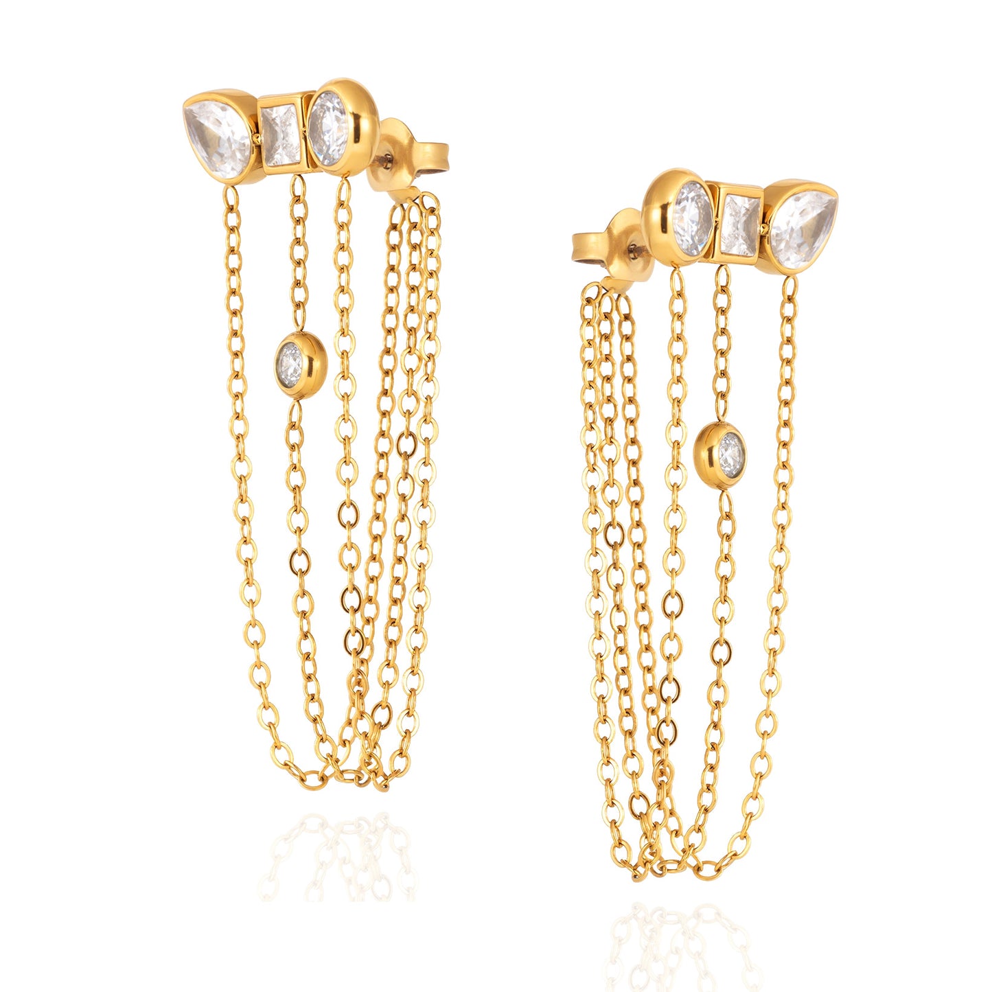 Stainless Steel Zircon Tassel Light Luxury Earrings