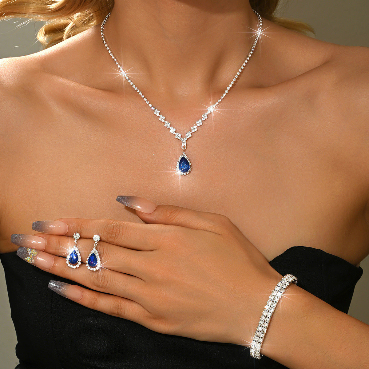 Women's Bridal Rhinestone Zircon Wedding Dress High Sense Jewelry Set