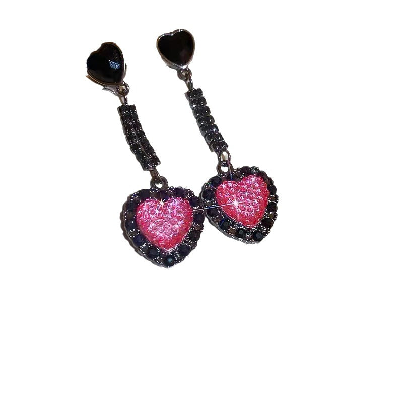 Boucles d'oreilles élégantes en forme de cœur d'amour noir pour femmes, style abordable