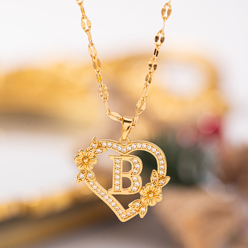 Affordable Luxury Fashion Letter Love Trendy Copper Inlaid Zircon Clavicle Necklace