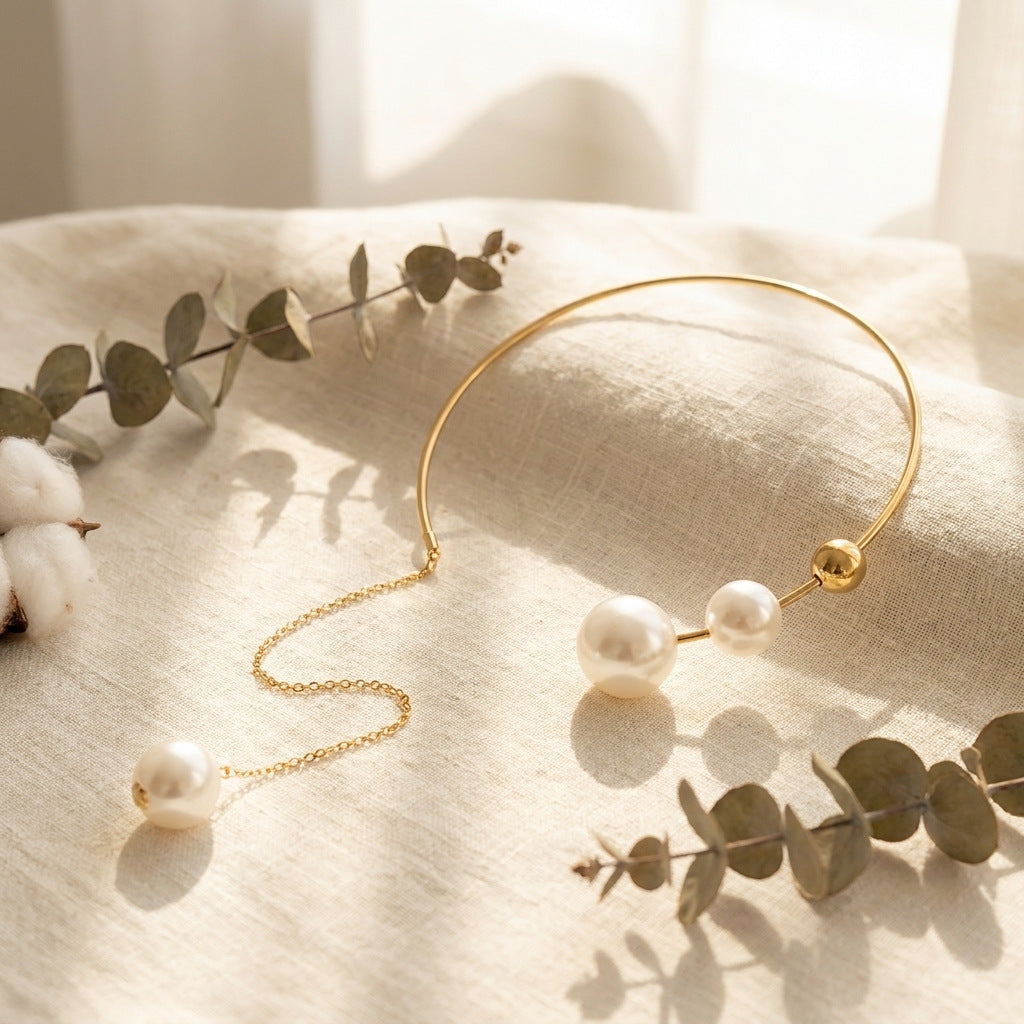 Women's Temperament Simple High Sense Imitation Pearl Asymmetric Necklace