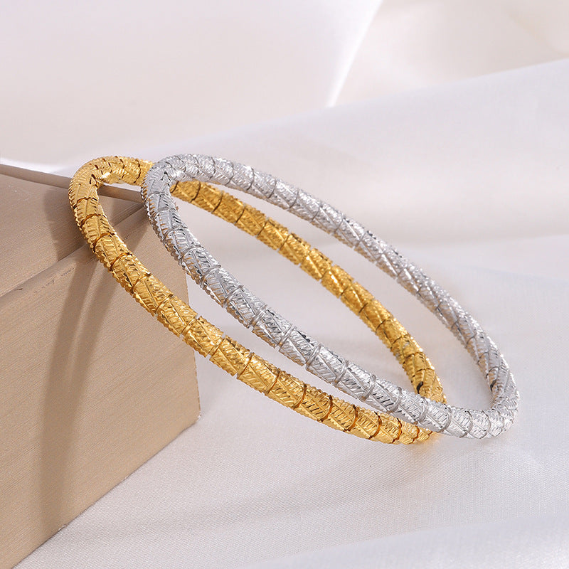 Stainless Steel Bamboo Joint Round Beads Titanium Female Bracelet