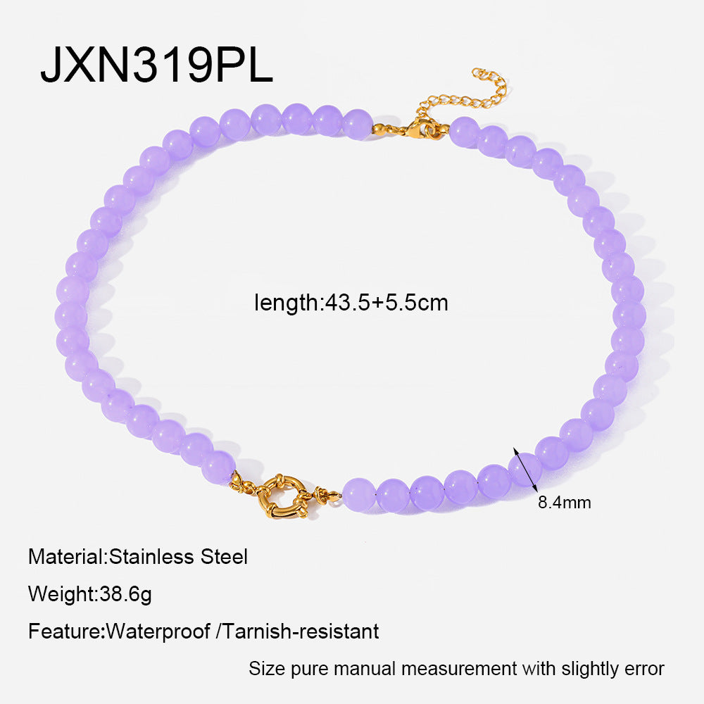 Women's Fresh Rainbow Cat Eye Glass Gold-plated Stainless Steel Summer Dopamine Necklaces