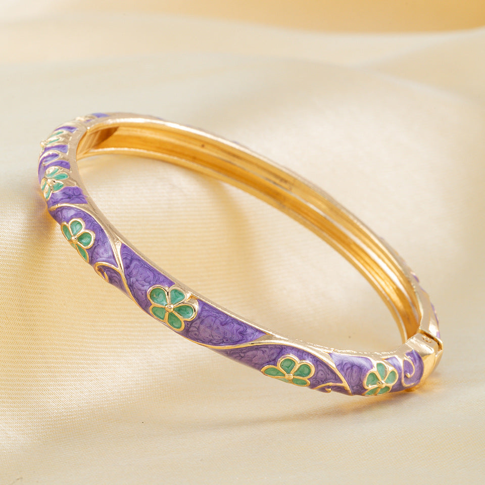 Flower Enamel Color Open-ended National Fashion Chinese Style Light Luxury Bracelet