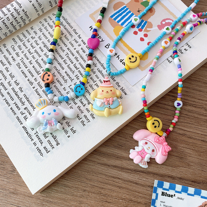 Children's Cartoon Rabbit Puppy Doll Color Beaded Handmade Necklaces